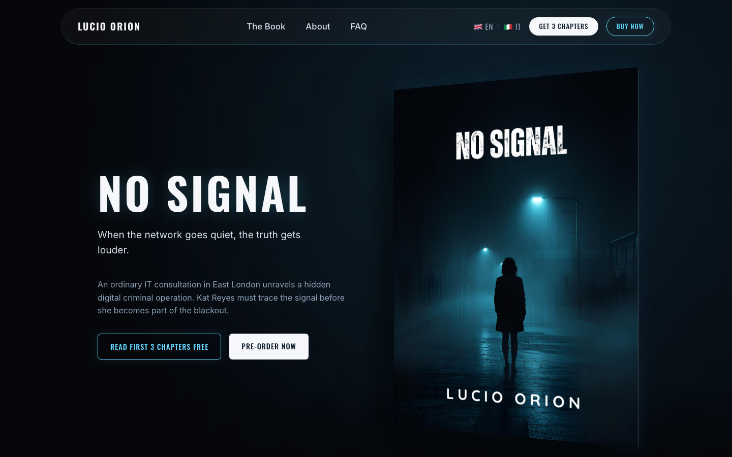 Lucio Orion author website for NO SIGNAL thriller preview